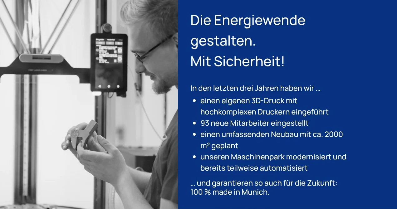 Website-Abschnitt zur Energiewende mit Foto aus dem 3D-Druck
