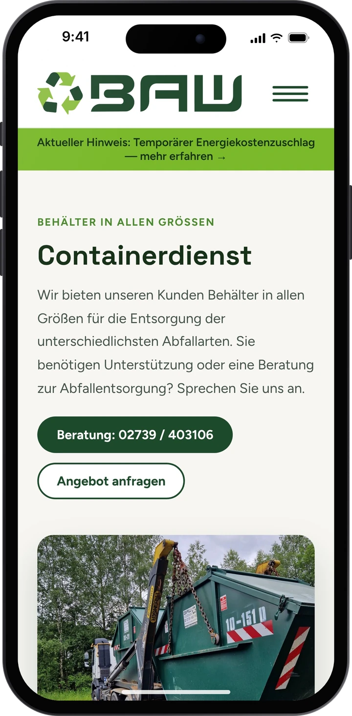 BAW Wilnsdorf – Containerdienst auf dem Smartphone