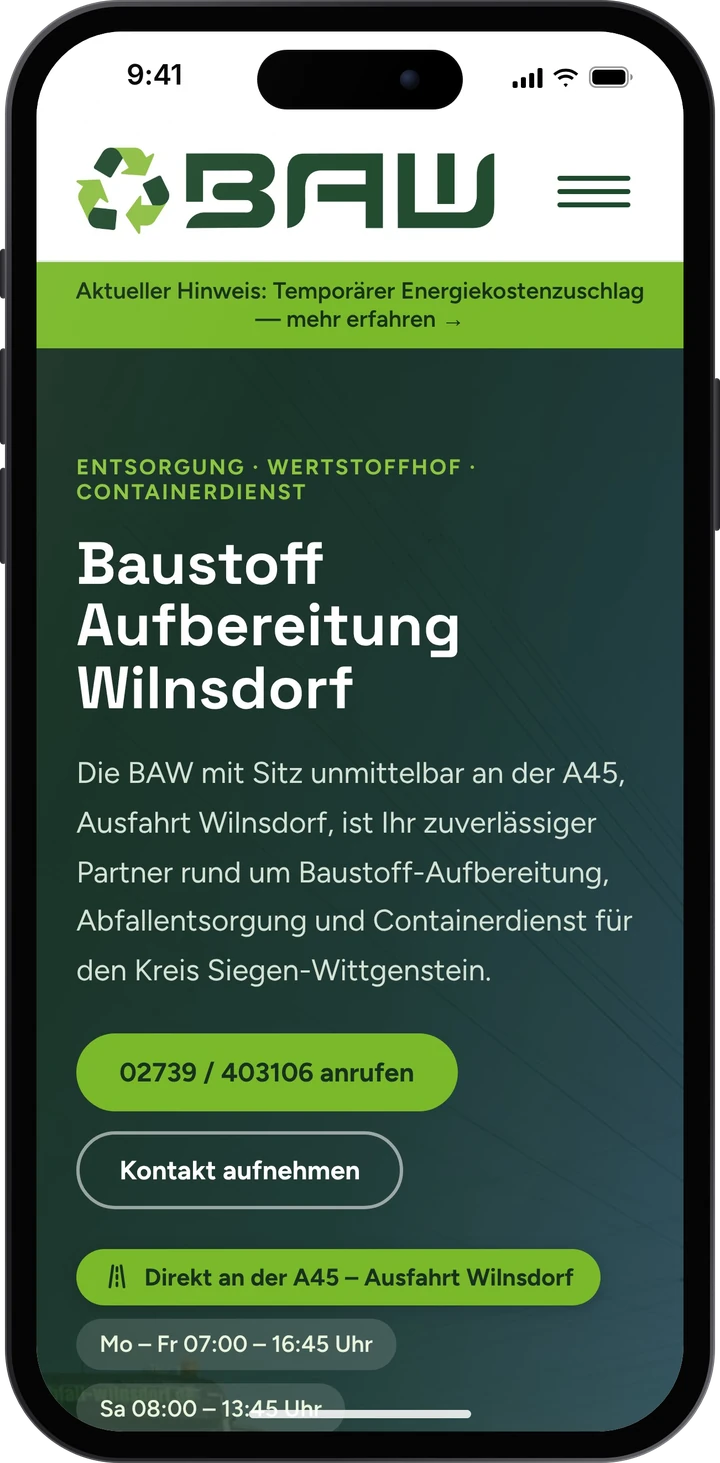 BAW Wilnsdorf – Website auf dem Smartphone