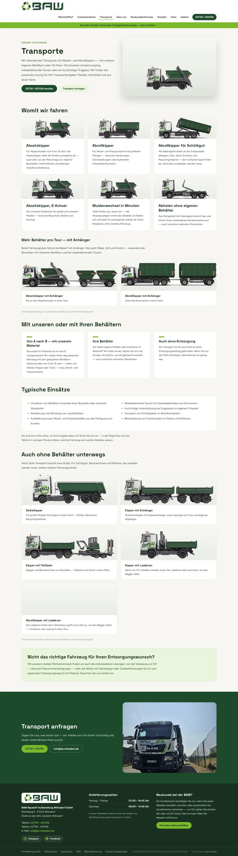 BAW Wilnsdorf – Transporte, ganze Seite