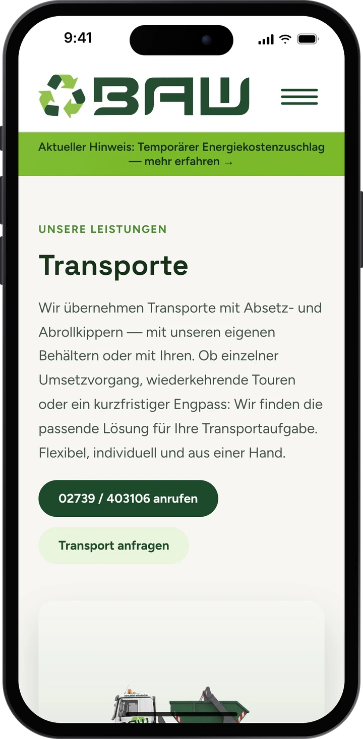 BAW Wilnsdorf – Transporte auf dem Smartphone