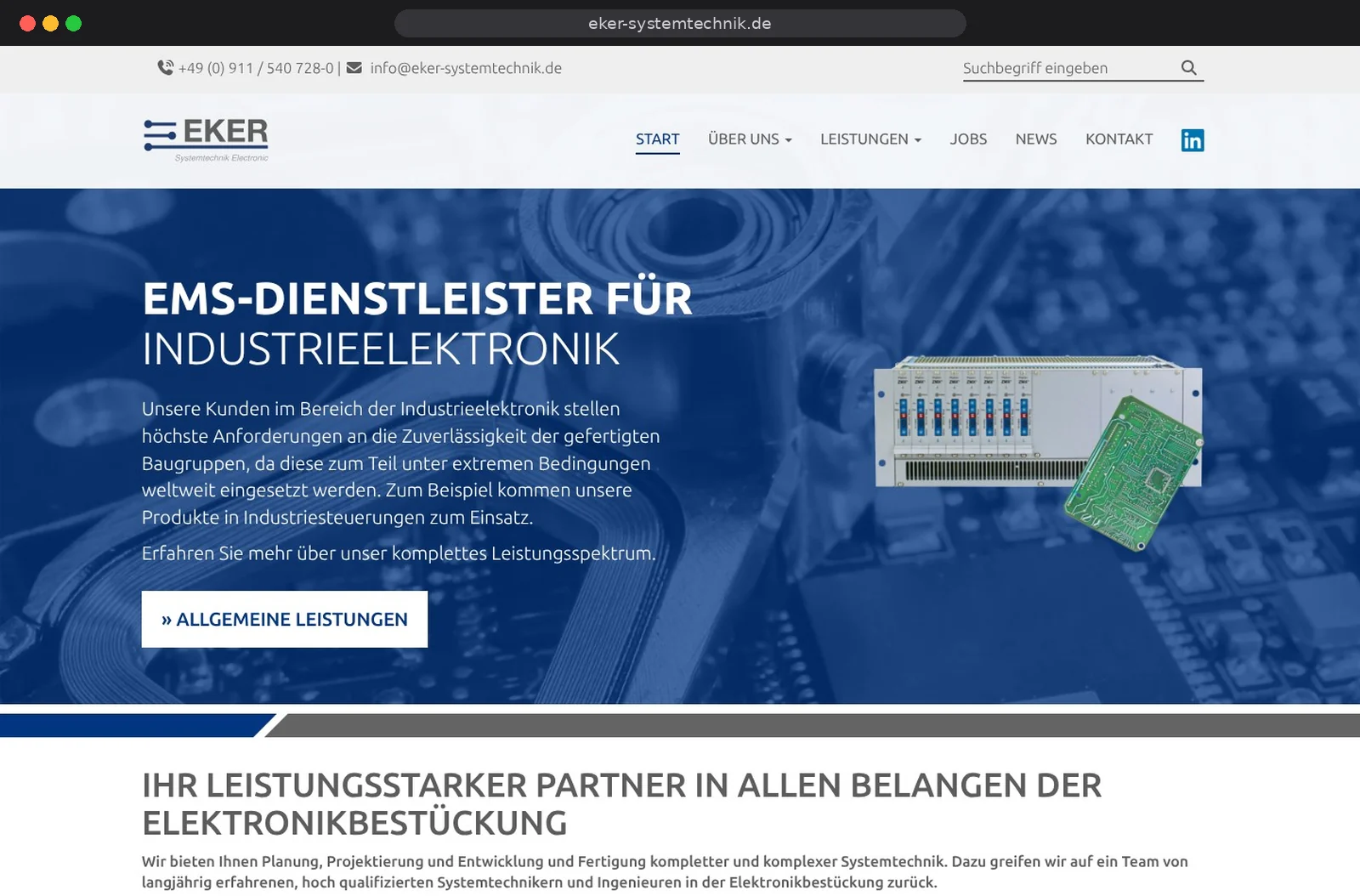 Website der EKER Systemtechnik Electronic GmbH im Browser