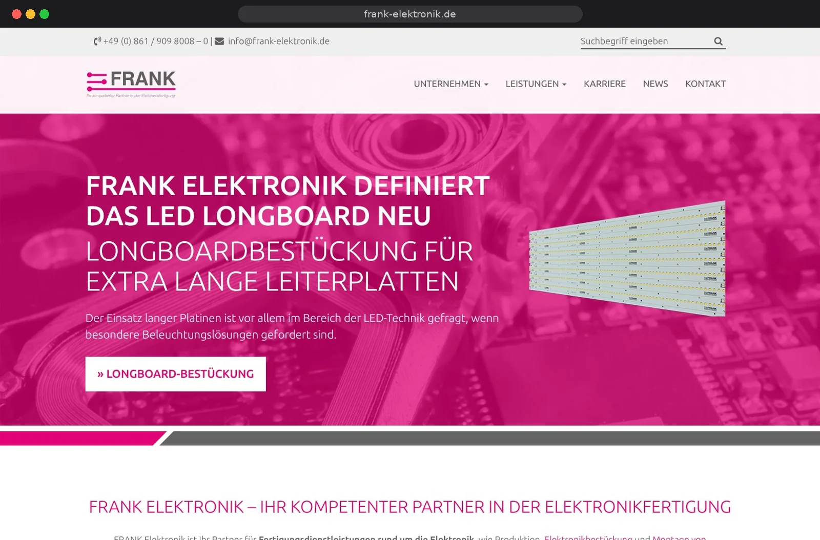 Website der FRANK Elektronik GmbH im Browser
