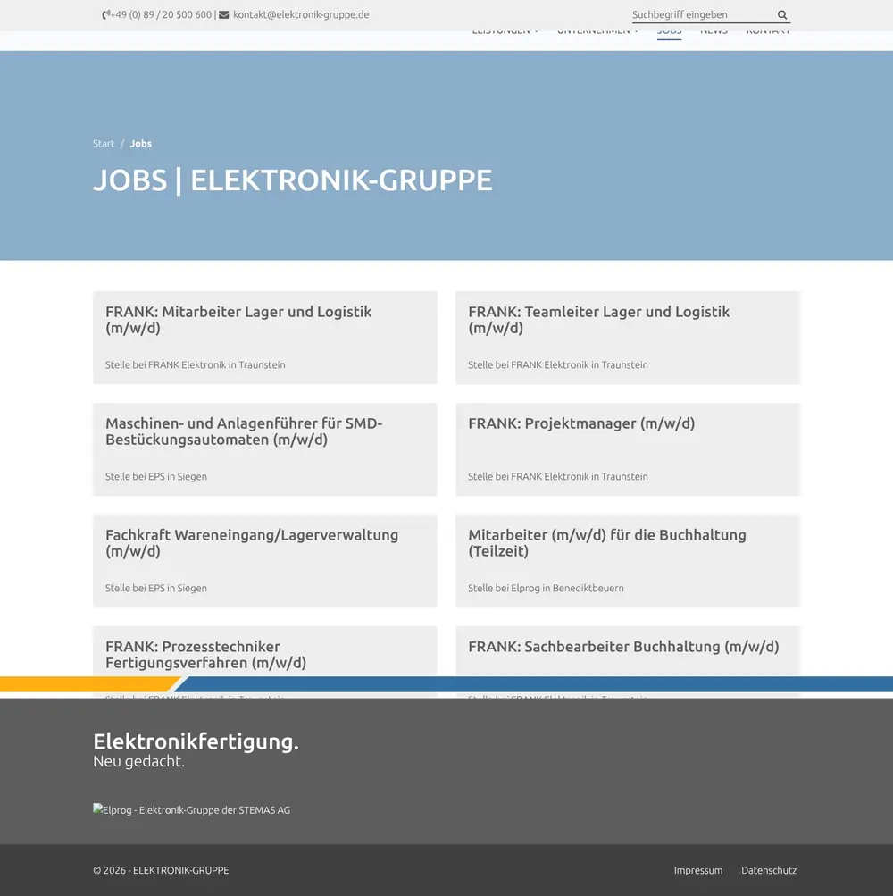 Elektronik-Gruppe – Jobportal, ganze Seite