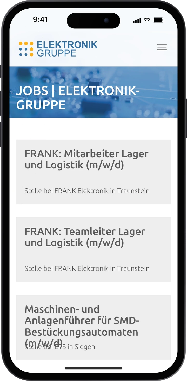 Elektronik-Gruppe – Jobportal auf dem Smartphone