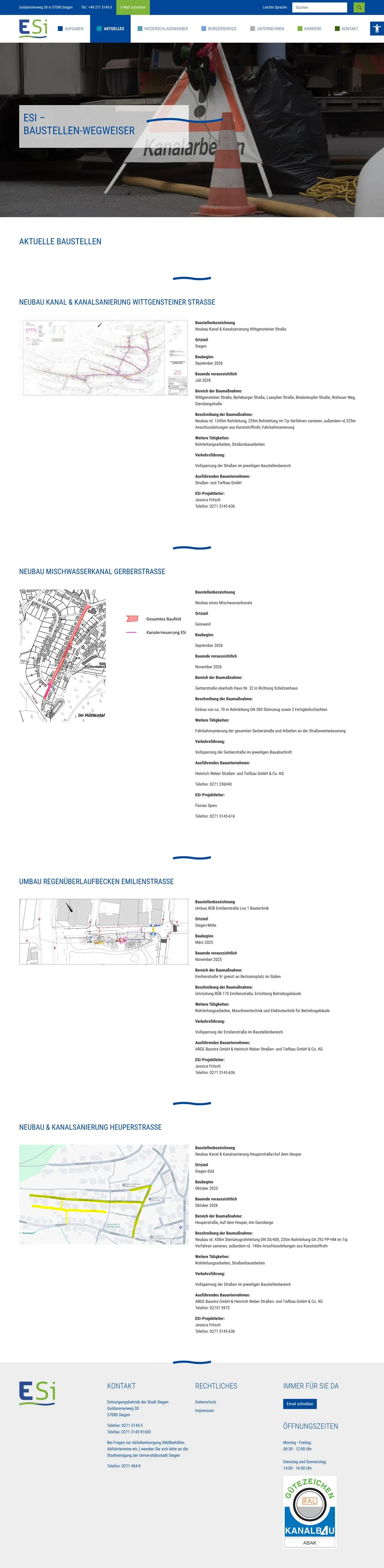 ESi Siegen – Baustellen-Wegweiser, ganze Seite