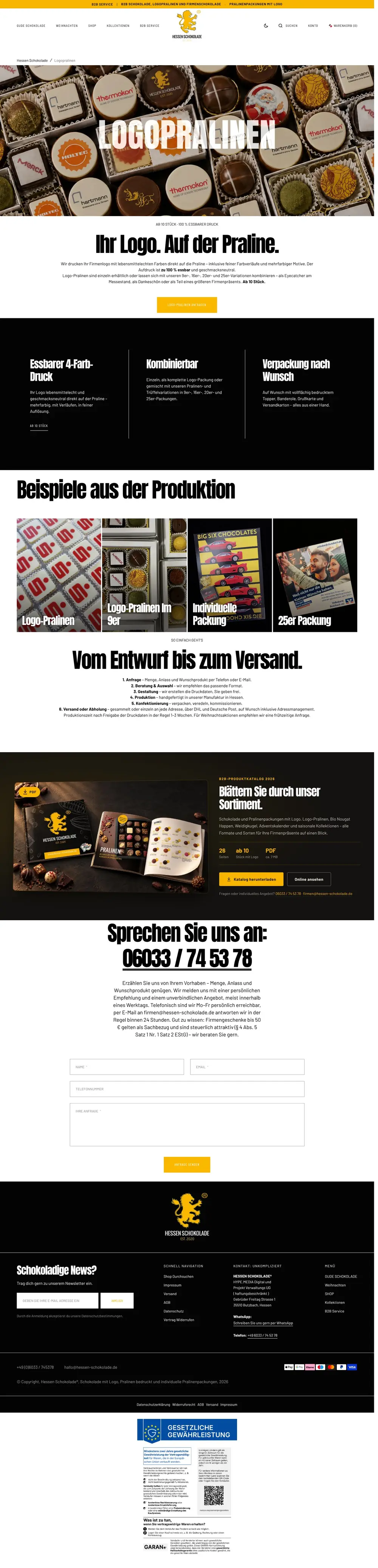 Hessen Schokolade – Logopralinen, ganze Seite