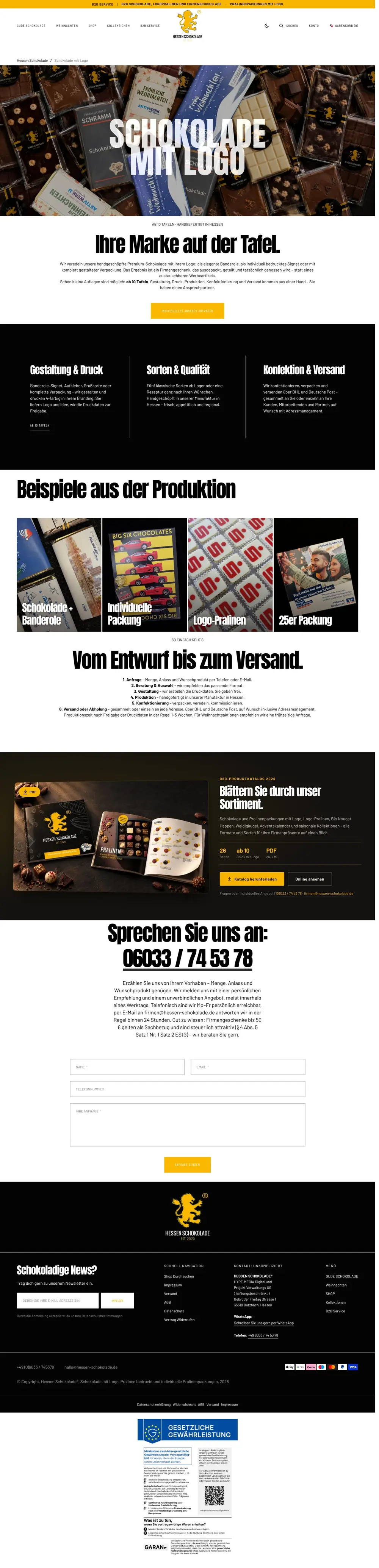 Hessen Schokolade – Schokolade mit Logo, ganze Seite
