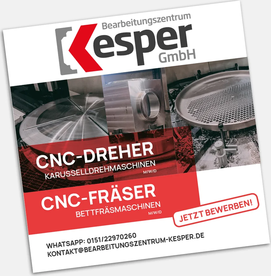 Stellenanzeige für CNC-Dreher und CNC-Fräser