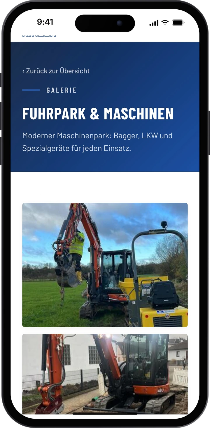 Kinzer Bau – Galerie Fuhrpark auf dem Smartphone
