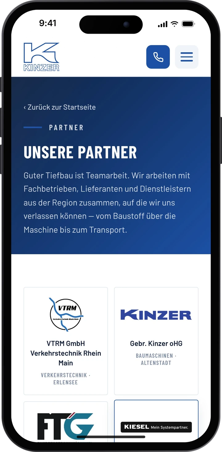 Kinzer Bau – Partner auf dem Smartphone