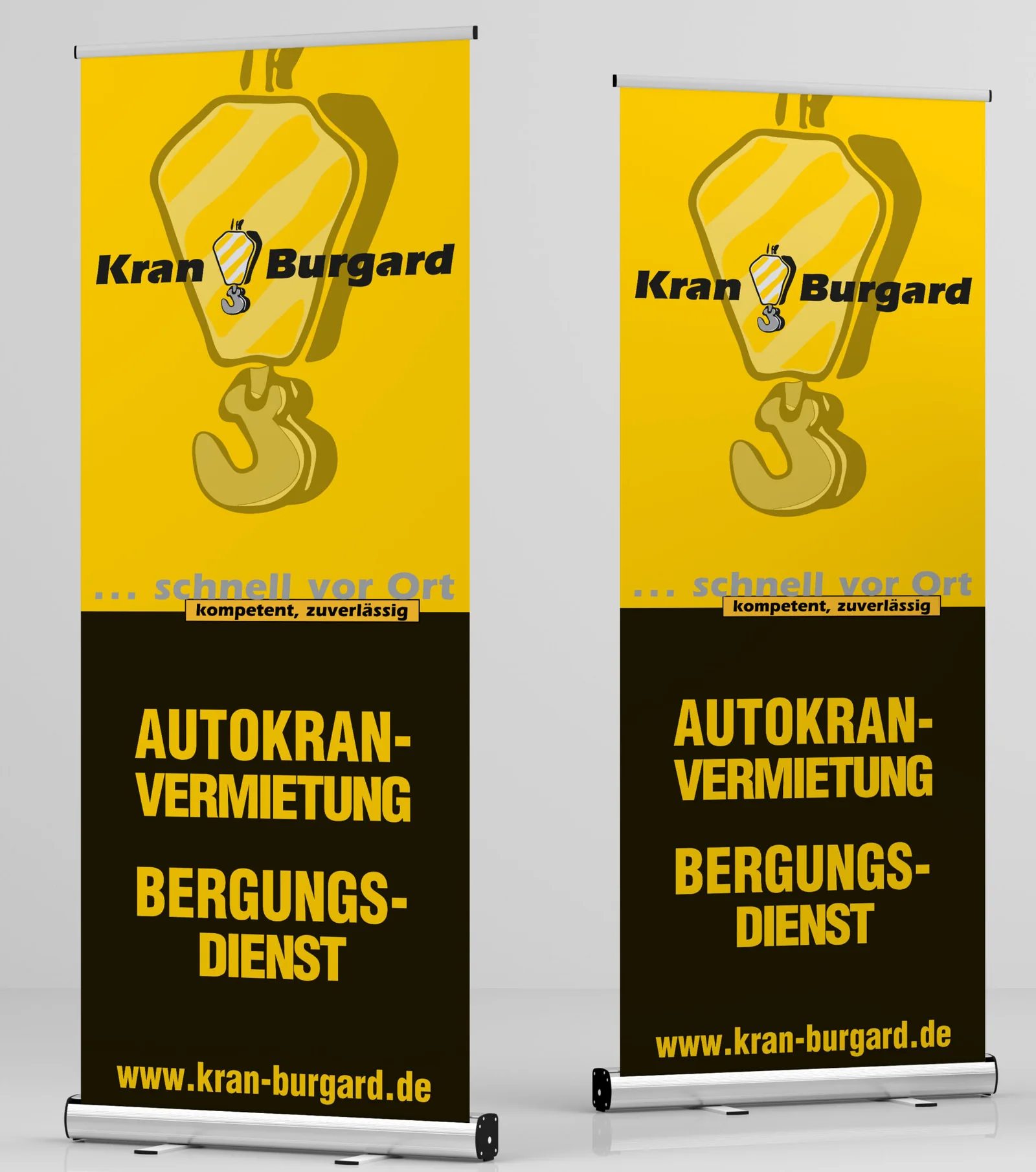 Zwei Roll-ups von Kran Burgard für Autokranvermietung und Bergungsdienst