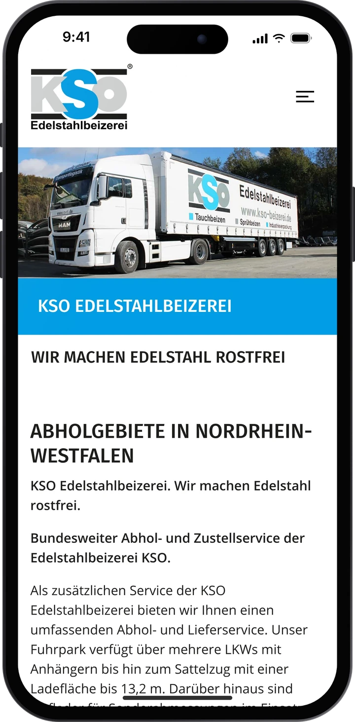 KSO Gruppe – Abholgebiet NRW auf dem Smartphone