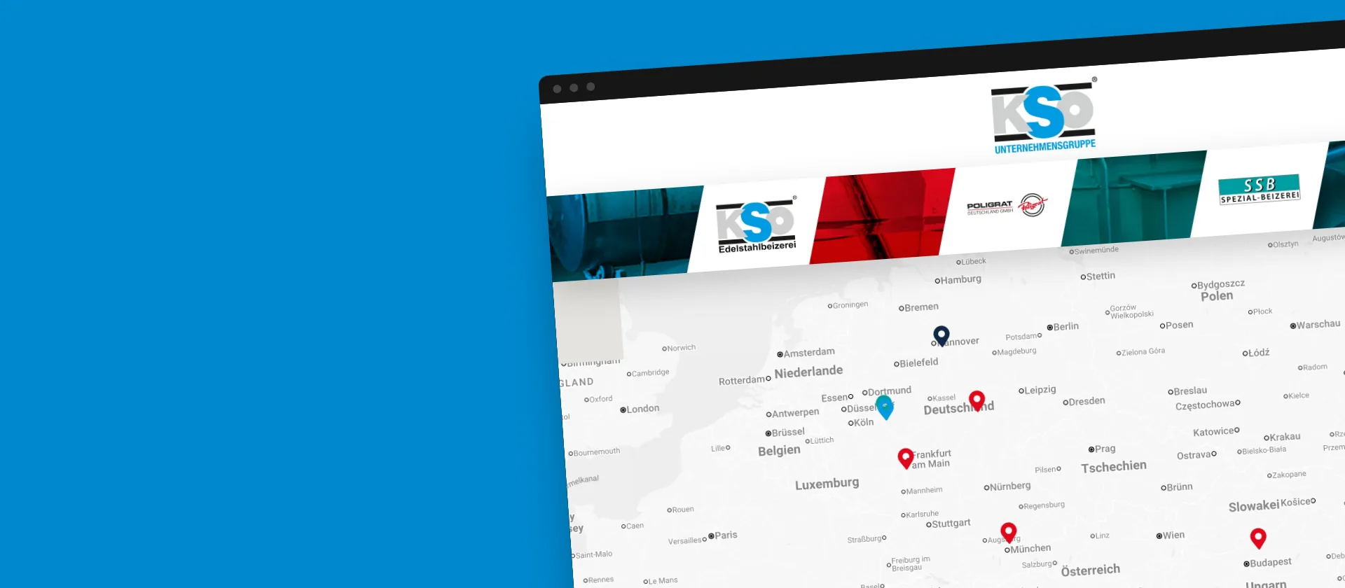 KSO Gruppe – Gruppenseite, Werksfinder & Beizerei-Website