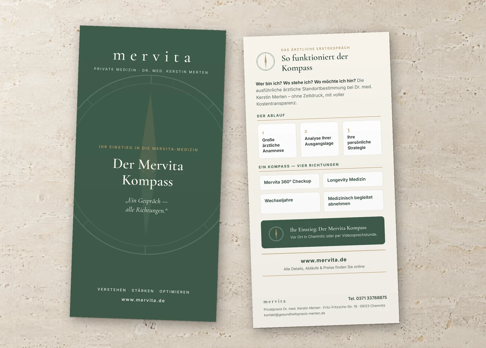 Infokarte merVita Kompass mit Vorder- und Rückseite