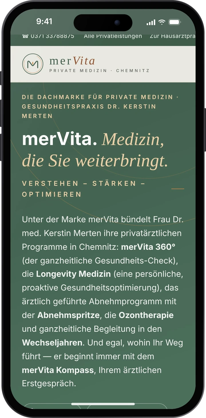 merVita – Website auf dem Smartphone