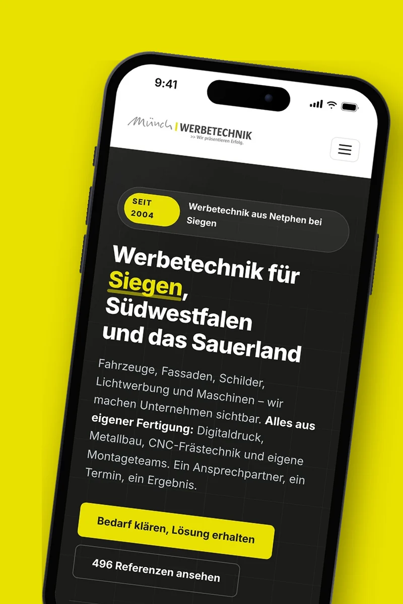 Referenz Münch Werbetechnik: Website & regionale Sichtbarkeit