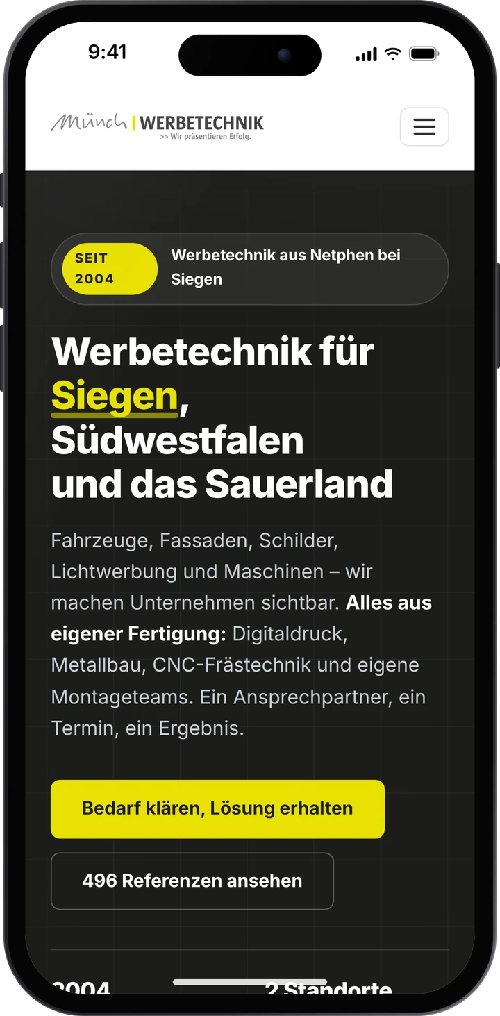 Münch Werbetechnik – Website auf dem Smartphone