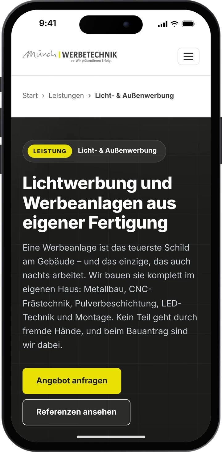Münch Werbetechnik – Licht- & Außenwerbung auf dem Smartphone