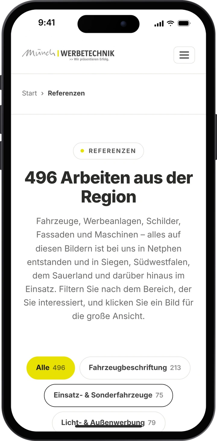 Münch Werbetechnik – Referenzen auf dem Smartphone