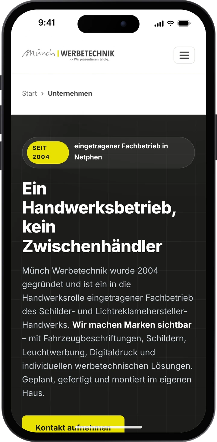 Münch Werbetechnik – Unternehmen auf dem Smartphone
