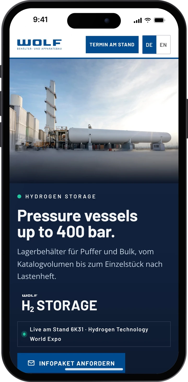 WOLF H₂ ANYWHERE – H₂ STORAGE auf dem Smartphone
