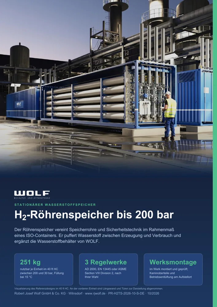 Prospektseite H₂-Röhrenspeicher bis 200 bar: Deutsche Ausgabe