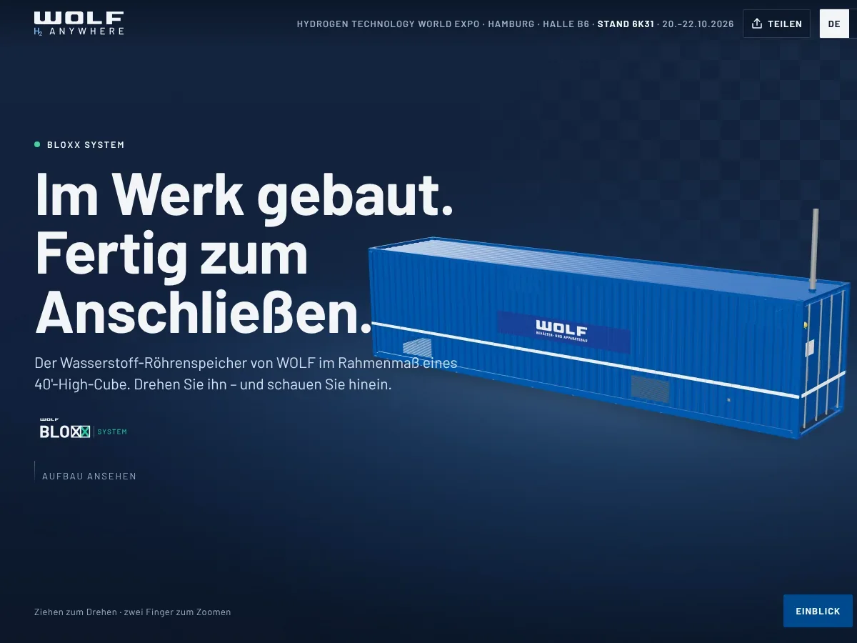 Microsite h2-anywhere.de: BLOXX SYSTEM als 3D-Modell im Browser