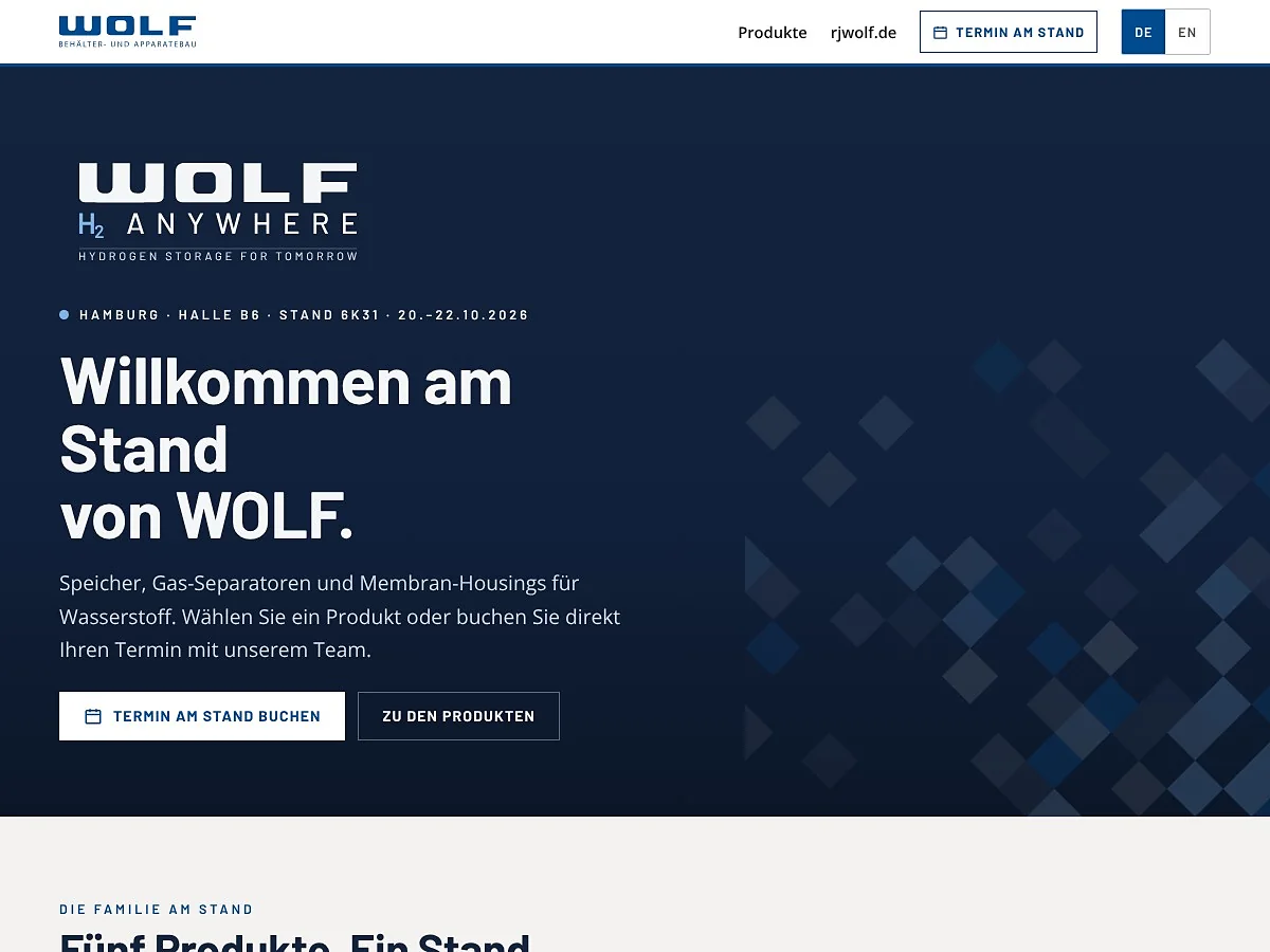 Startseite der Microsite h2-anywhere.de mit Terminbuchung am Stand