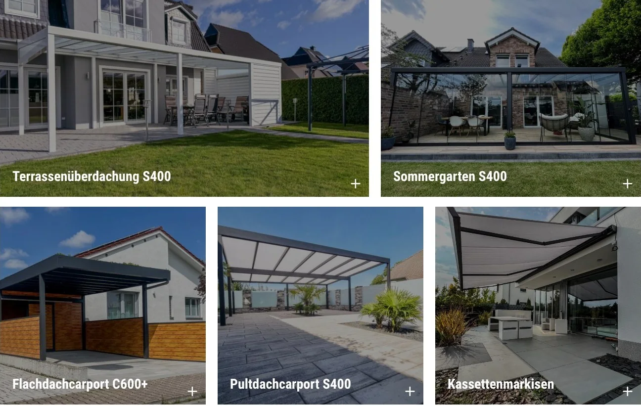 Produktkacheln für Terrassenüberdachung, Sommergarten, Carports und Markisen