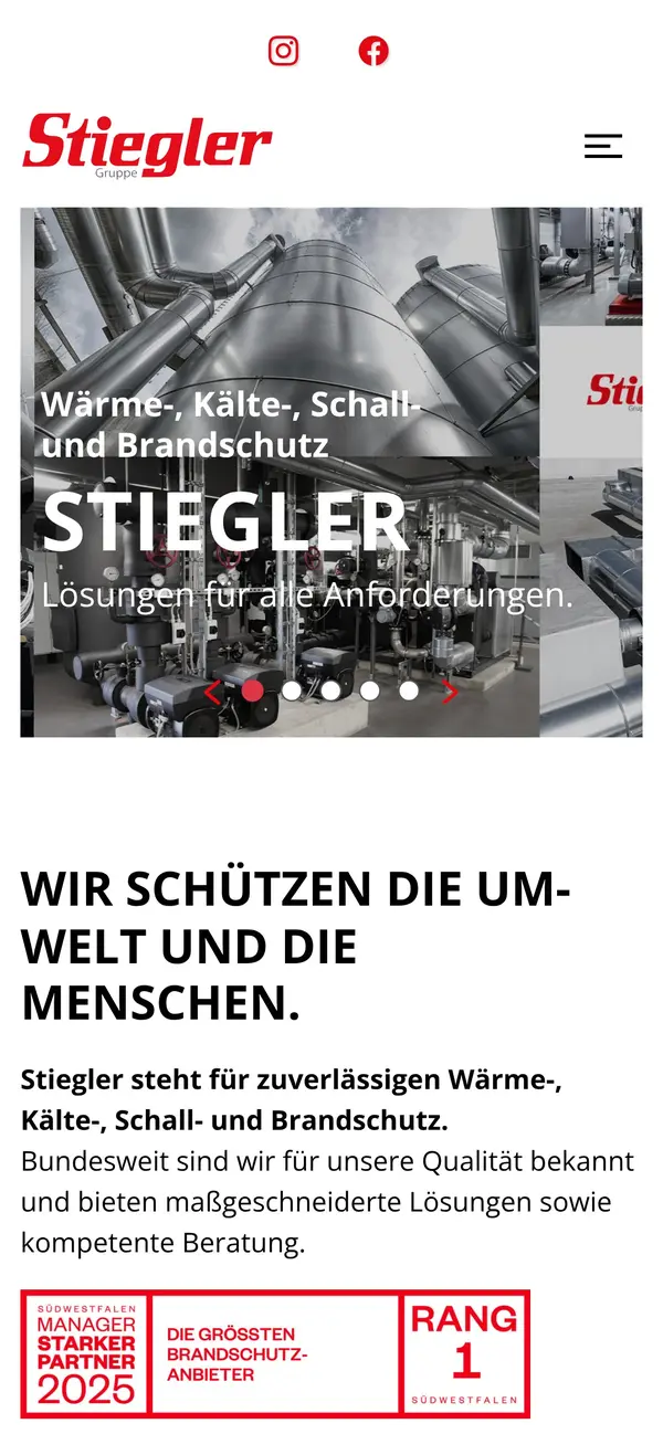 Stiegler Gruppe – Website auf dem Smartphone