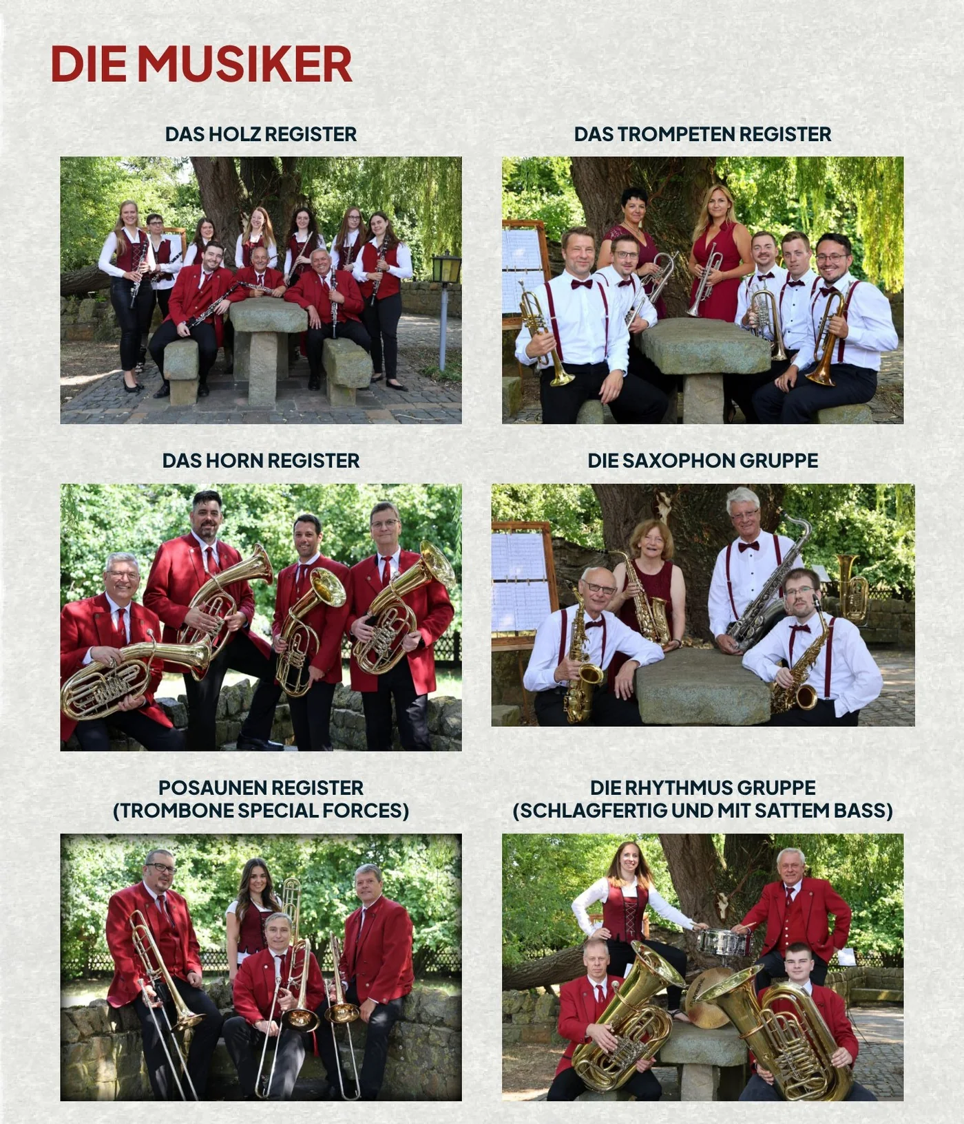 Seite Der Verein mit Fotos aller Register
