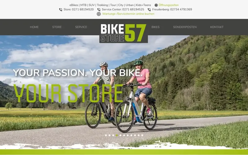 Screenshot der Website Bike Store 57 (bikestore57.de): Startseite