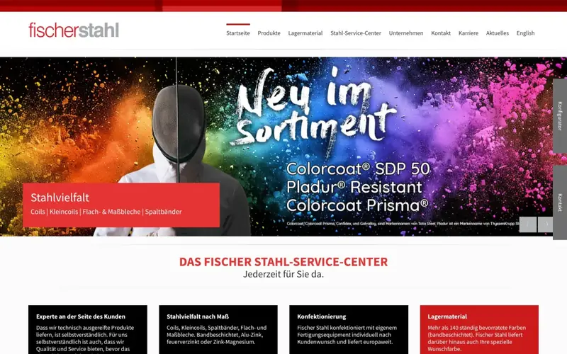 Screenshot der Website Fischer Stahl (fischerstahl.de): Startseite