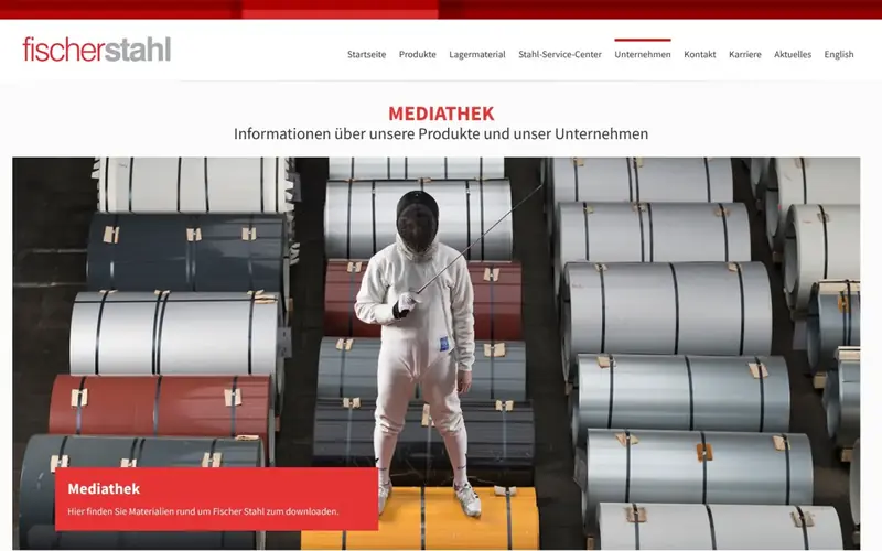 Screenshot der Website Fischer Stahl (fischerstahl.de): Mediathek
