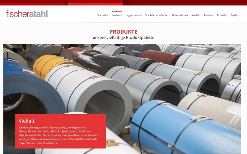 Screenshot der Website Fischer Stahl (fischerstahl.de): Produkte