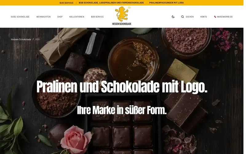 Screenshot der Website Hessen Schokolade (hessen-schokolade.de): Geschäftskunden