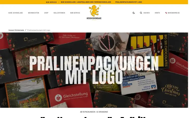 Screenshot der Website Hessen Schokolade (hessen-schokolade.de): Packungen
