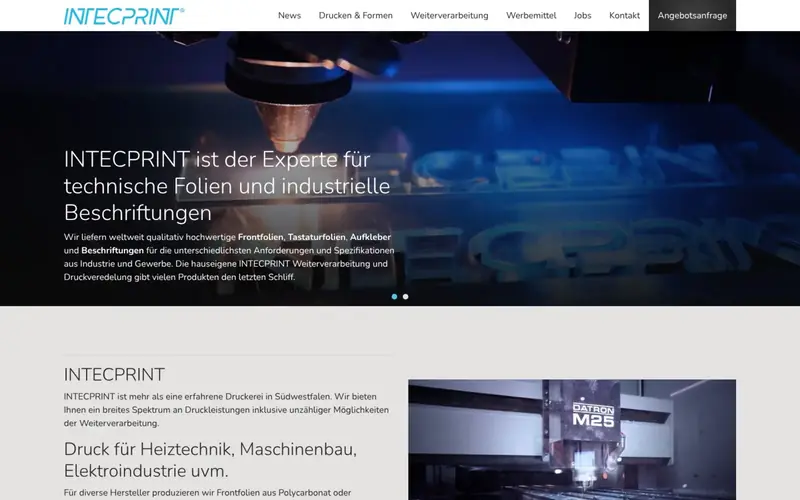 Screenshot der Website INTECPRINT (intecprint.de): Startseite