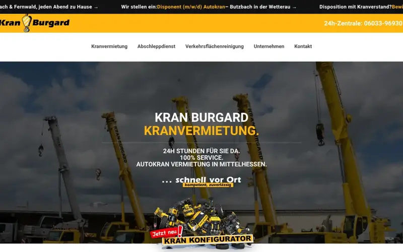 Screenshot der Website Kran Burgard (kran-burgard.de): Startseite