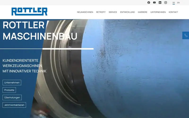 Screenshot der Website Rottler (rottler-maschinenbau.de): Startseite