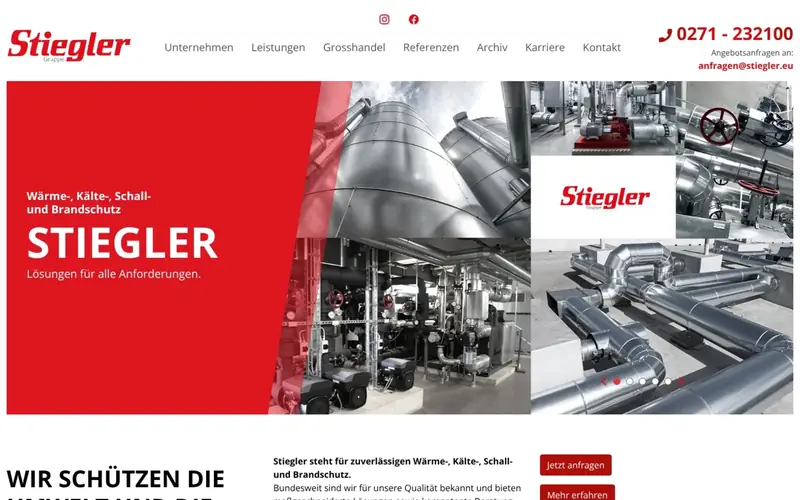 Screenshot der Website Stiegler Gruppe (georgstiegler.de): Startseite