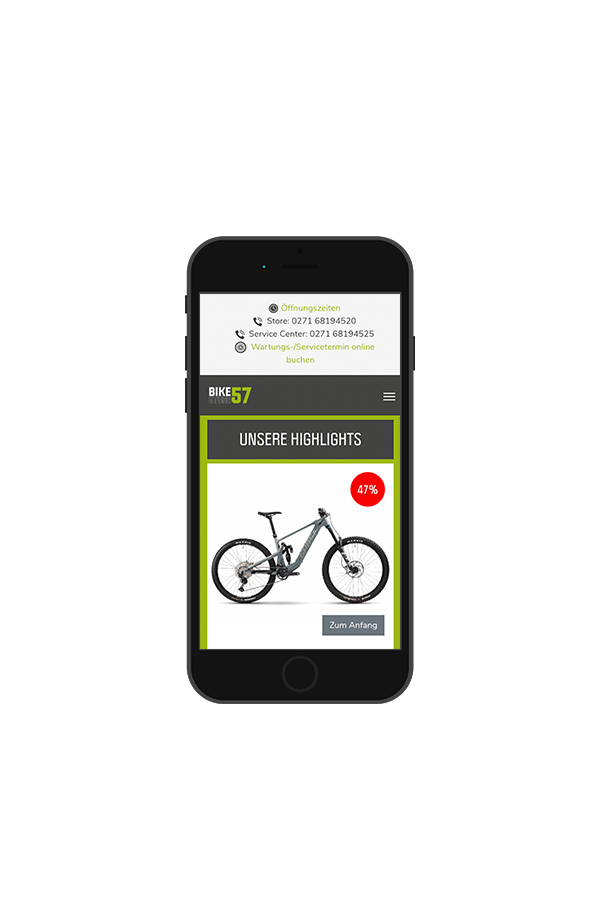 BIKEStore57 – Umsetzung durch hype.media – Werbeagentur Siegen & Butzbach
