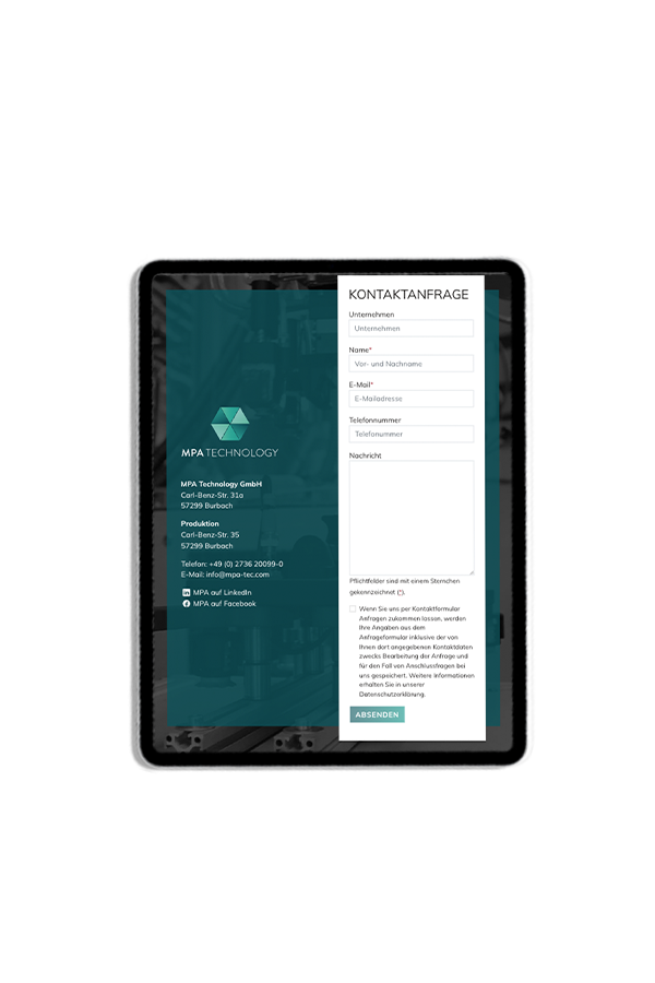 MPA Technology &ndash; Designbeispiel aus dem Projekt der Agentur hype.media